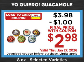 Download load to card coupons before purchase. Coupon limits apply. Valid through January 27, 2026.