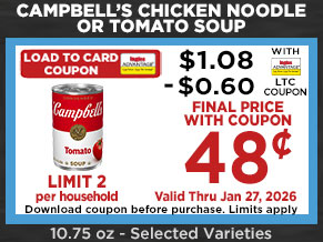 Download load to card coupons before purchase. Coupon limits apply. Valid through January 27, 2026.