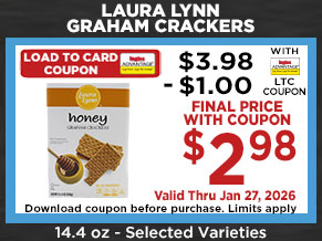 Download load to card coupons before purchase. Coupon limits apply. Valid through January 27, 2026.