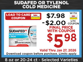 Download load to card coupons before purchase. Coupon limits apply. Valid through January 27, 2026.